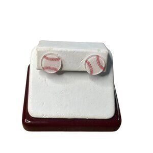 Baseball-Themed Resin Stud Earrings With Secure Gold-Tone Backs